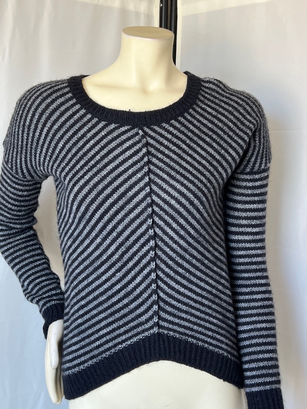 Lineamaglia Wool and Alpaca Bkend Striped High-Low Sweater